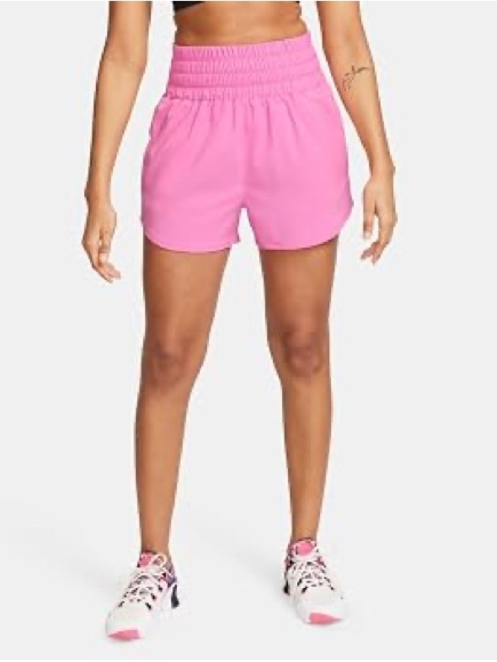 Women’s pink Nike One Women's Dri-FIT Ultra High-Waisted 3" Brief-Lined Shorts M
